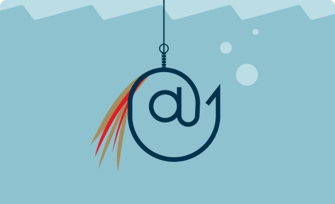 Drawing of a fishing line hook in the shape of an at symbol 