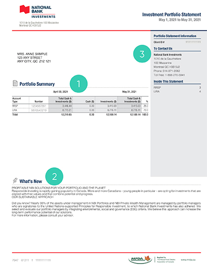 Sample investment portfolio statement - page 1