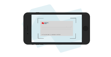 Illustration of a cell phone screen taking a photo of a cheque