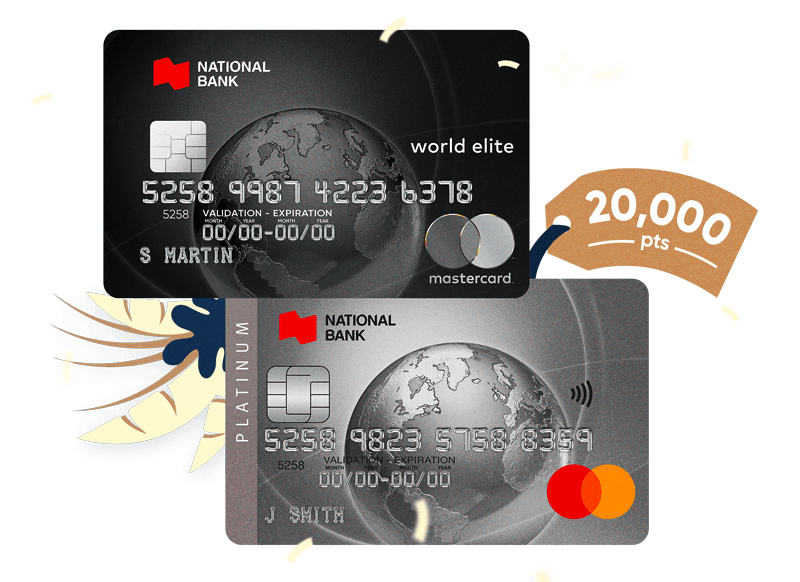 Illustration of two credit cards and a tag that says 20,000 points