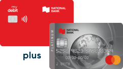 Photo of a National Bank debit card and credit card